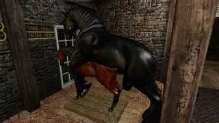 Shire stallion covered by an Arabian mare