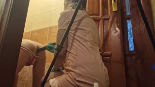Russian beautiful girl fucking a slave in the toilet anal dildo submission man amateur Sasha Earth