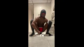 Masked ebony femboy goes wild in bathroom