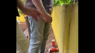 Guy Is Desperate to Pee, Tries to Hold it and to Hide From His Friend, but Wets His Pants