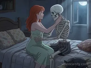 young woman fucking horrible skeleton