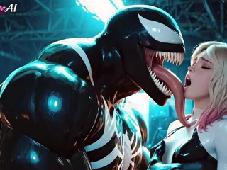 Venom Kisses Gwen Languidly & She Sucks His Big Cock