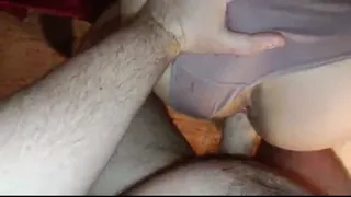 fucks doggy style in tight pussy and cums on ass in panties