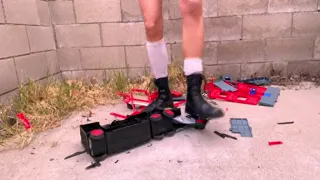 Crushing Toy Truck and Fire Station in Combat Boots
