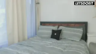 Lesbian Strap-On Doggy Gets Rough... She Grabs Her Curvy Hips Then Devours Her Big Tits in Bed