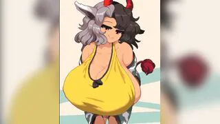 Cow printed girl shakes boobs