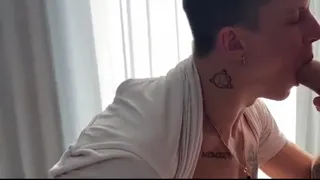 Cute young man sucks a big cock and swallows every drop