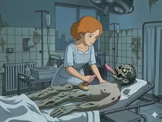 ghibli nurse girl with zombie