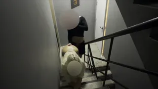 POV : Filmed a student whore and fucked her doggy style on the stairs in the dormitory CUM ON THE ASS