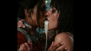 Hot lesbians french kissing deeply - Panam Palmer (Cyberpunk 2077) & Nyx Loops drooling profusely - AI Generated