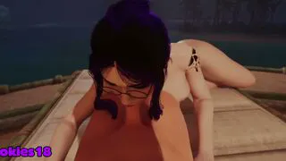 Purple Hair Girl Rides Her Boyfriend Hard on the Lounge Chair