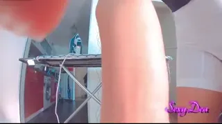 Horny MILF Housewife Teases Big Juicy Ass in Super Tight White Shorts While Ironing - Bends Over & Spreads for You