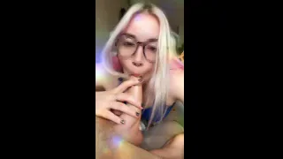 Drooling Glasses Blowjob from Adorable Cutie
