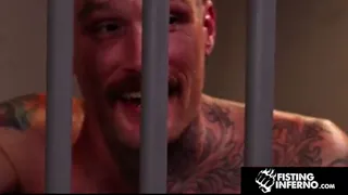 FISTING INFERNO - Beefy Copper Restrains & Fucks Inked Up Inmates