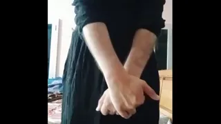 Indian Gay Crossdresser Gaurisissy showing and pressing her big boobs in black dress