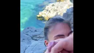 BABE LIKES TO SUCK BIG DICK ON THE BEACH - HOT Teen 18yo Brunette Gives Extreme Sloopy Blowjob in POV
