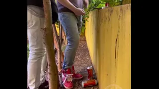 Guy Is Desperate to Pee, Tries to Hold it and to Hide From His Friend, but Wets His Pants