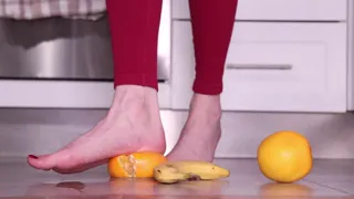 Super Tasty Barefoot Fruit Crush - Red Toenails Squashing Juicy Oranges & Banana 😏
