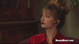 BDSM Lesbian Slave Swallows Big Strapon And Fucks Herself