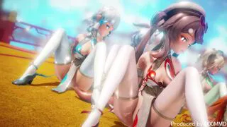 [Genshin MMD](Barbara, Gan Yu, Kurumi, Kamisato Ayaka & Nirou) Hyuna-Roll Deep (R18)