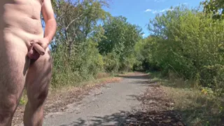 Flashing and jerking off my big boner on public street. Big cumshot. 4K I am horny Bobo