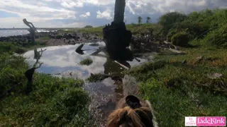 Amateur kinky couple public beach flashing, fuck, and creampie