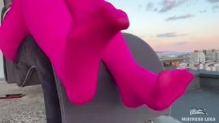 Pink Nylon Tease on the Rooftop at Sunset - Feet and Big Ass