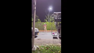 Masturbating on the street while wearing a hentai bodycon outfit.