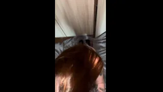 The guy grabs me by the hair, fucks me hard in the mouth and cums on my face