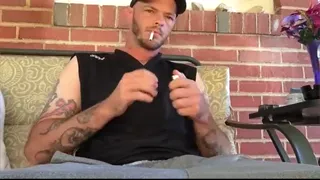 Blue collar man putting in work and busting a nut on his smoke break