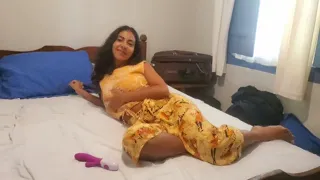 Indian girl WILD HOPE masturbates with her vibrator in her tender pussy, sucks cock and squirts