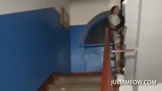 Following my neighbor girl in the hallway... she's bottomless!