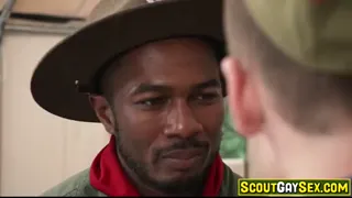 BIG BLACK ANACONDA COCK is terrifying to scout boy Zac Steele, but he proves himself to be a brave boy, taking scout master Sean Xavier's entire dick!