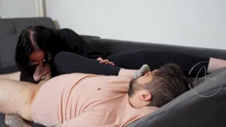 Foot and socks smelling during blowjob and handjob