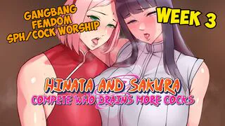 [Voiced and Animated JOI] Hinata and Sakura Compete Who Drains More Cocks - Week 3
