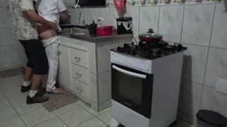 Maid had her ass used while washing dishes.