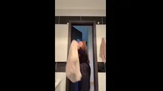 She peeks through the door, legs already wet 💕