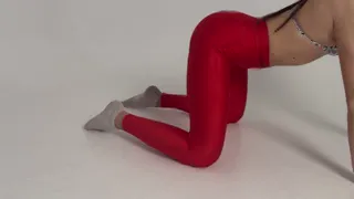 tight red leggings yoga legs