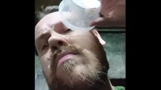 Gay washed his face with fresh cum!