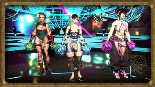 Futas Сammy, Chun Li and Juri do a special cheerleading dance for fans