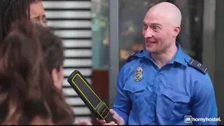 Ebony Traveler and Busty Brunette Get Searched and Fucked by TSA Agent