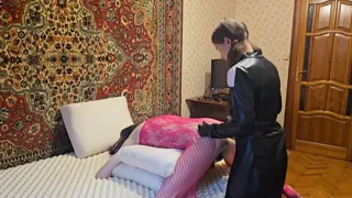 Russian beautiful girl Anastasia Mistress in a nun's costume fucking a slave with strapon anal submission man amateur homemade Sasha Earth