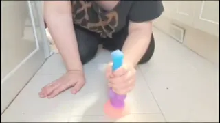T girl uses dog dildo in ass