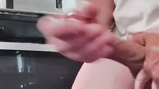 Throbbing cock, couldn't wait to shoot - cum explodes fast
