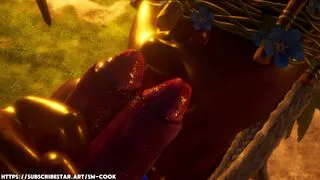 Tribal Girl Takes Reptilian Monster's Two Cocks and Gets Double Creampie