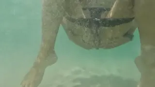 Gapping Hairy Pussy underwater