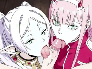 FRIEREN & ZERO double blowjob (anime version with audio) [becca_cosplay]