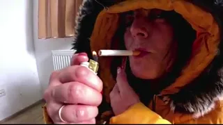 Smoking Phone Call Downjacket. Noisy Hooded Blowjob and Cum on My Coat- preview