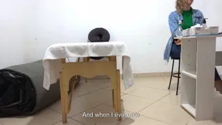 Anal exam with the doctor's finger in her anus and breast exam.