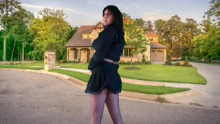 555 Femboy Outdoor Pretty Gothic Traveller in front of Sweet Home